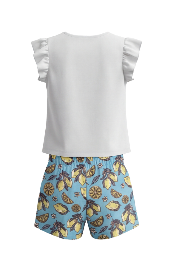 Girls Ruffle Cap Sleeve With Short Pajama Set – Bright White