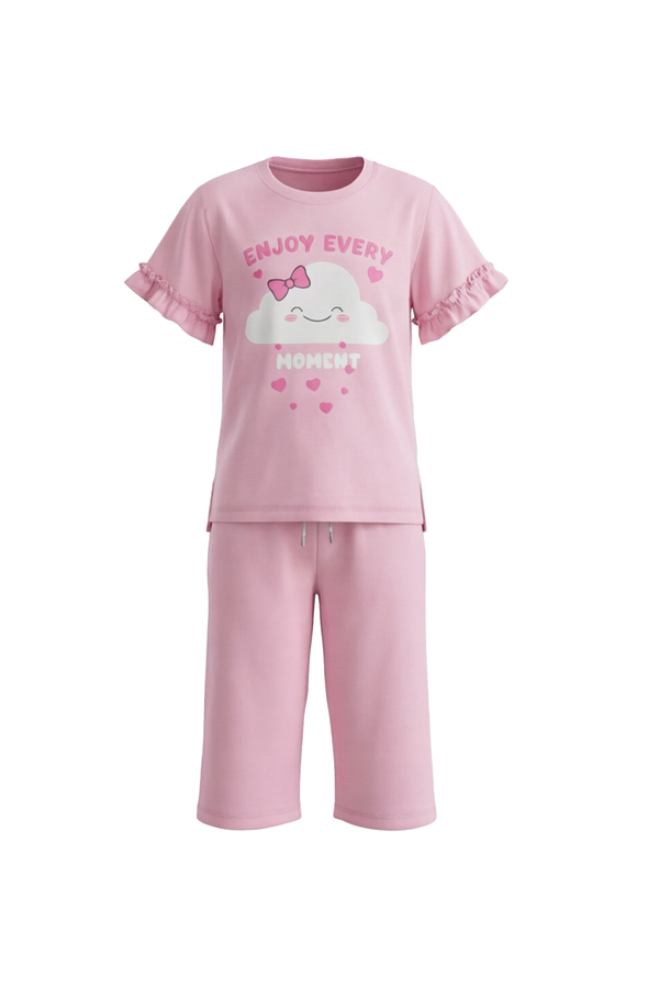 Girls SS T-Shirt With Ruffles & Bermuda Pants Pajama Set – Ballerina