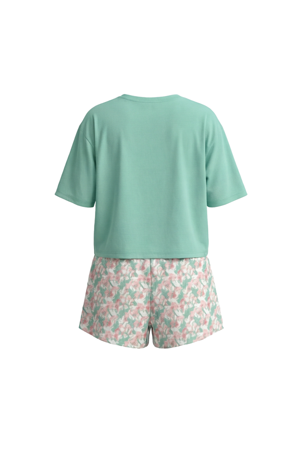 Women SS Oversize Cropped T-Shirt with Wide-Leg Shorts Pajama Set – Cabbage