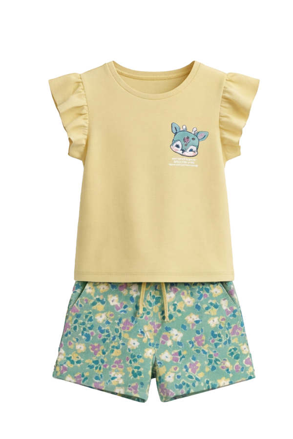Girls Ruffle Cap Sleeve With Short Pajama Set – Mellow Yellow