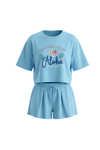 Women SS Oversize Cropped T-Shirt with Wide-Leg Shorts Pajama Set – Tropical Breeze