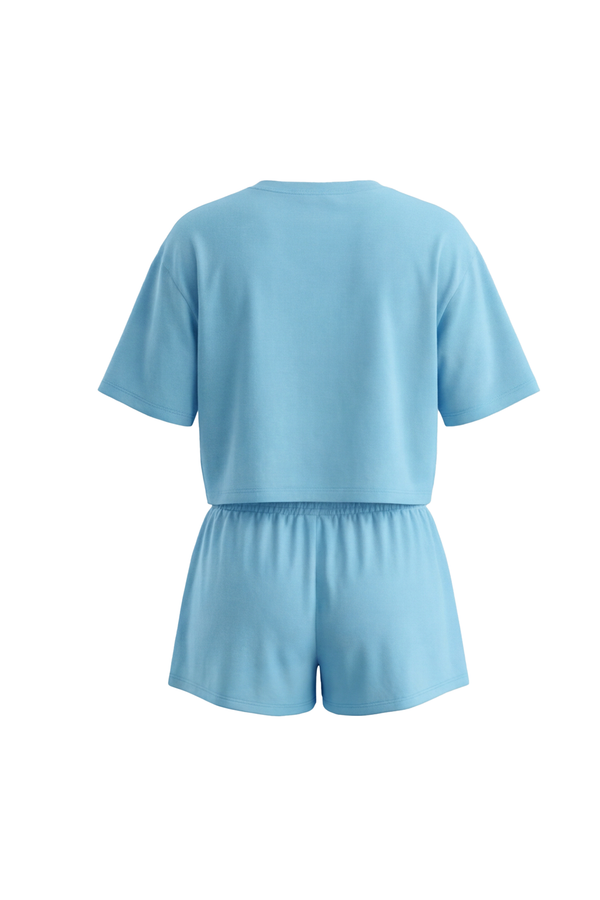 Women SS Oversize Cropped T-Shirt with Wide-Leg Shorts Pajama Set – Tropical Breeze
