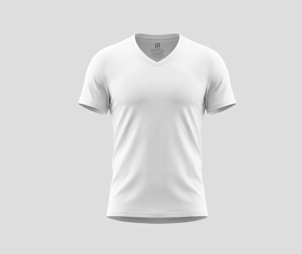 Men's White Gold Mercerized Cotton V-Neck Short Sleeve T-Shirt - White | Model 1825
