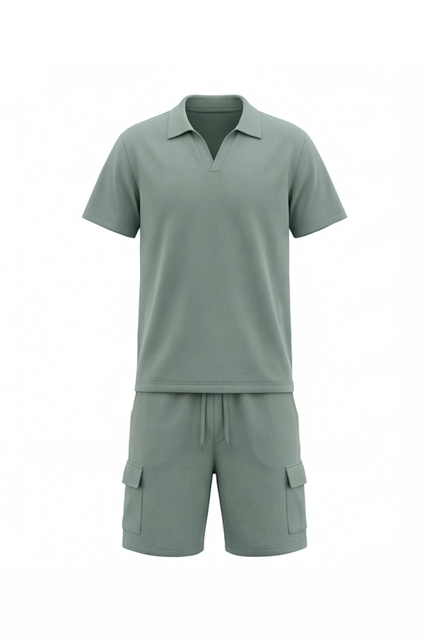 Men V-Neck Polo Pajama Set – Blue Surf