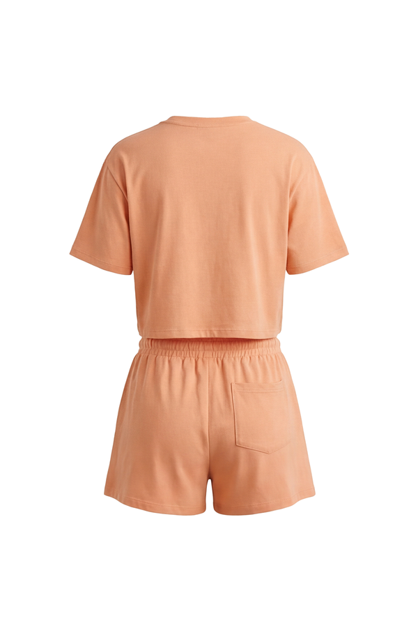 Women SS Oversize Cropped T-Shirt with Wide-Leg Shorts Pajama Set – Peach Cobbler