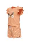 بيجامة بناتي تيشيرت كاب سليف بكشكشة مع شورت Peach Cobbler – نعومة دافئة بلمسة أنثوية