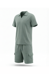 Men V-Neck Polo Pajama Set – Blue Surf