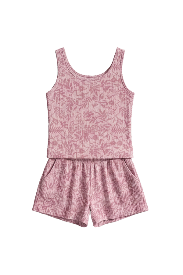 Women Tank Top with Wide-Leg Short Pajama Set – Pink Hibiscus