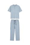 Men Cotton Pajama Set with Pants – Blue Chevron