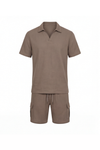 Men V-Neck Polo Pajama Set – Pine Bark
