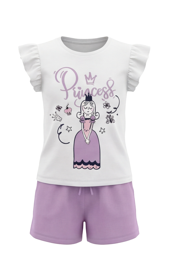 Girls Ruffle Cap Sleeve With Short Pajama Set – Bright White