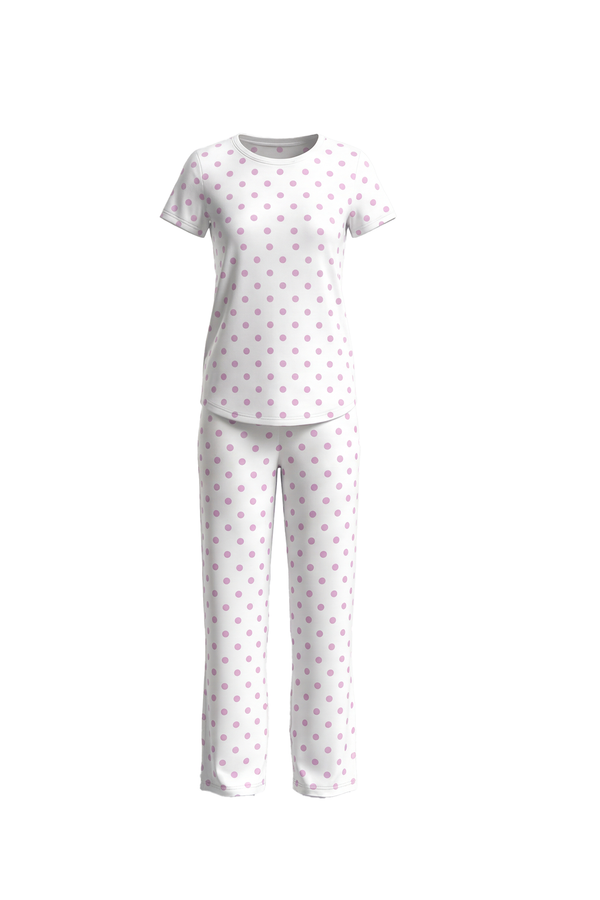 Women SS T-Shirt with Pants Pajama Set – Purple Flowers
