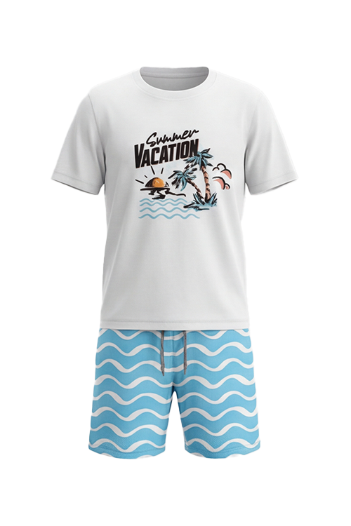 Boys SS Round Neck T-Shirt with Short Pajama Set – Bright White