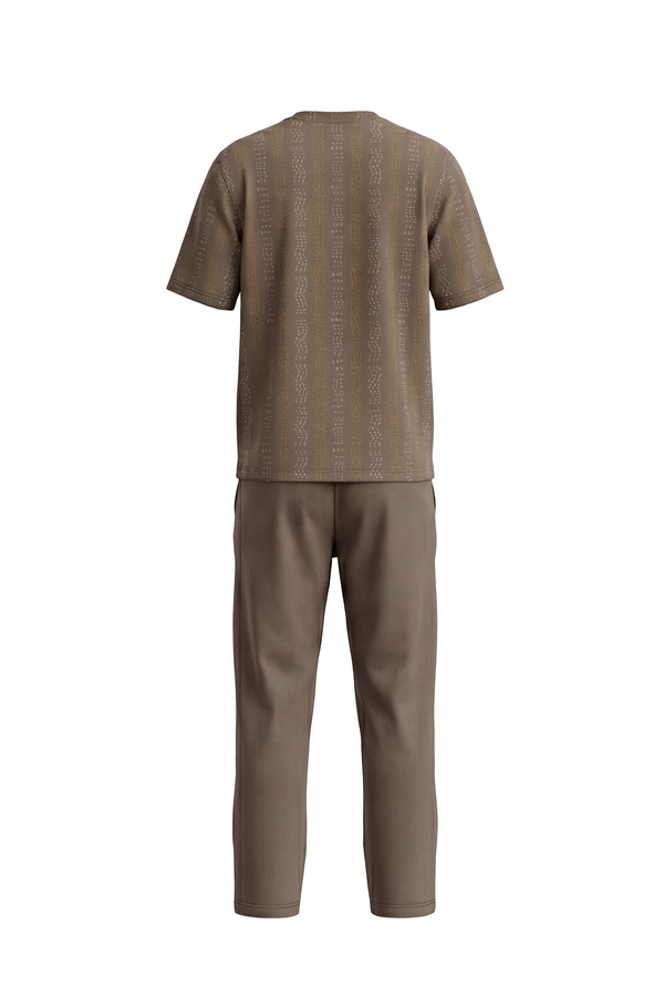 Men Cotton Pajama Set with Pants – Brown Chevron