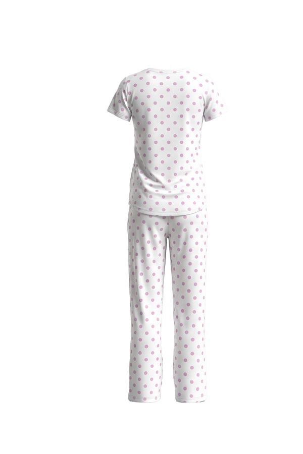 Women SS T-Shirt with Pants Pajama Set – Purple Flowers