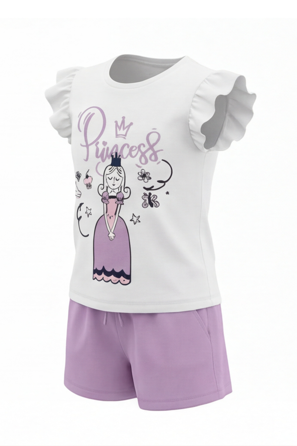 Girls Ruffle Cap Sleeve With Short Pajama Set – Bright White