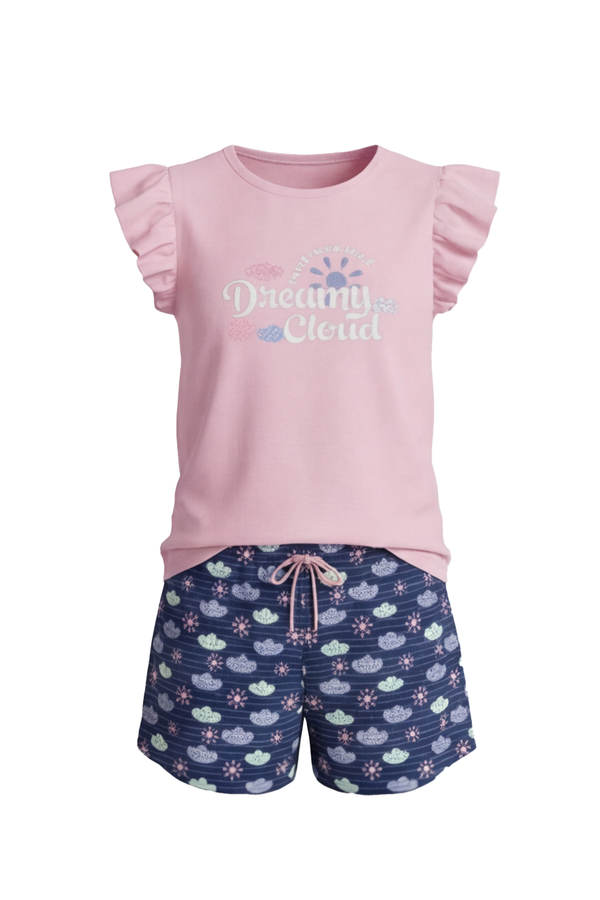 Girls Ruffle Cap Sleeve With Short Pajama Set – Ballerina