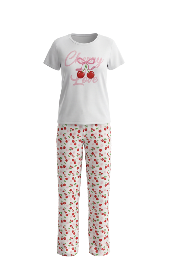 Women SS T-Shirt with Pants Pajama Set – Bright White