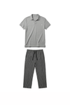 Men V-Neck Polo Pajama Set with Pants – Glacier Gray