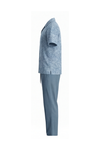 Men Lapel Cotton Pajama Set with Pants – Blue Flowy Leafs