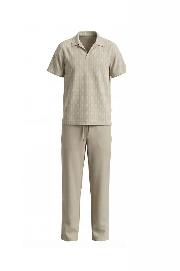 Men V-Neck Polo Pajama Set with Pants – Brown Tribe