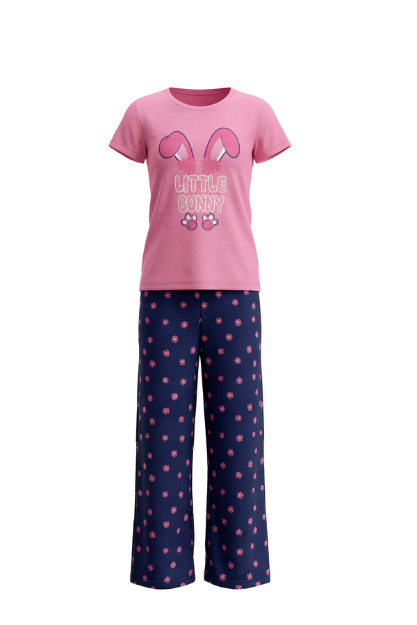 Girls SS T-Shirt With Rib Legging Pajama Set – Sachet Pink