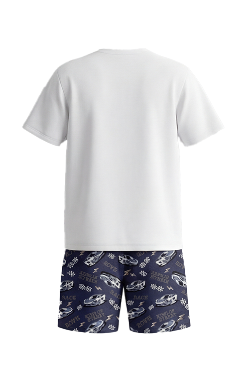 Boys SS Round Neck T-Shirt with Short Pajama Set – Bright White