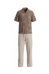Men Lapel Cotton Pajama Set with Pants – Brown Palm Tree