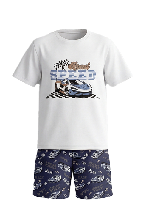 Boys SS Round Neck T-Shirt with Short Pajama Set – Bright White