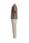Men Lapel Cotton Pajama Set with Pants – Brown Palm Tree