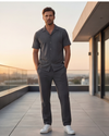 Men Lapel Pajama Set with Pants – Cool Grey 11C