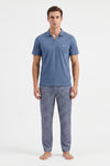 Men V-Neck Polo Pajama Set with Pants – Dutch Blue