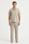 Men V-Neck Polo Pajama Set with Pants – Brown Tribe