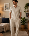 Men V-Neck Polo Pajama Set with Pants – Brown Tribe
