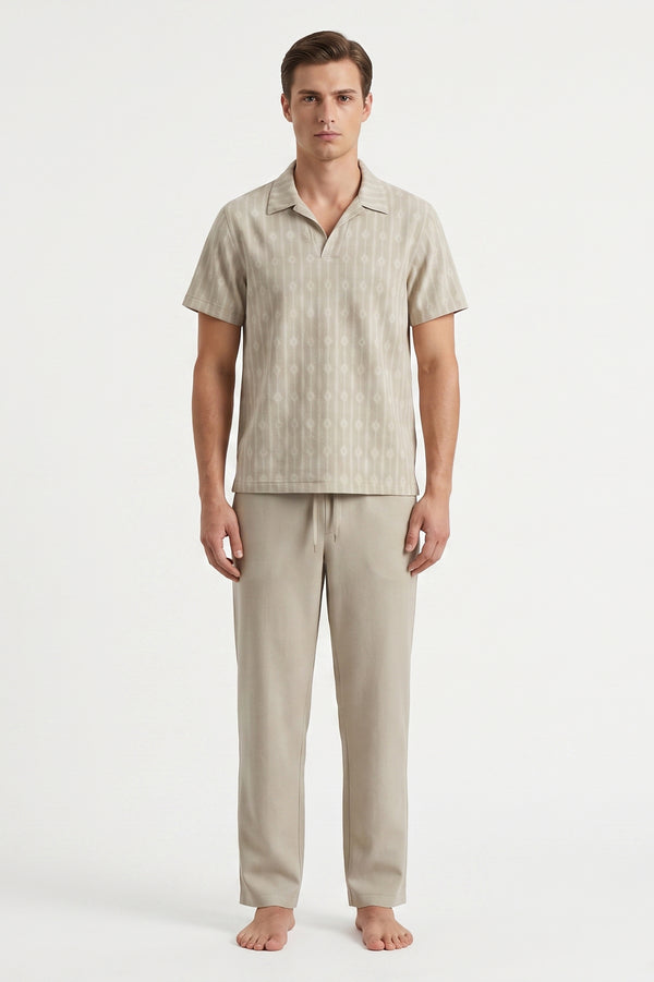 Men V-Neck Polo Pajama Set with Pants – Brown Tribe