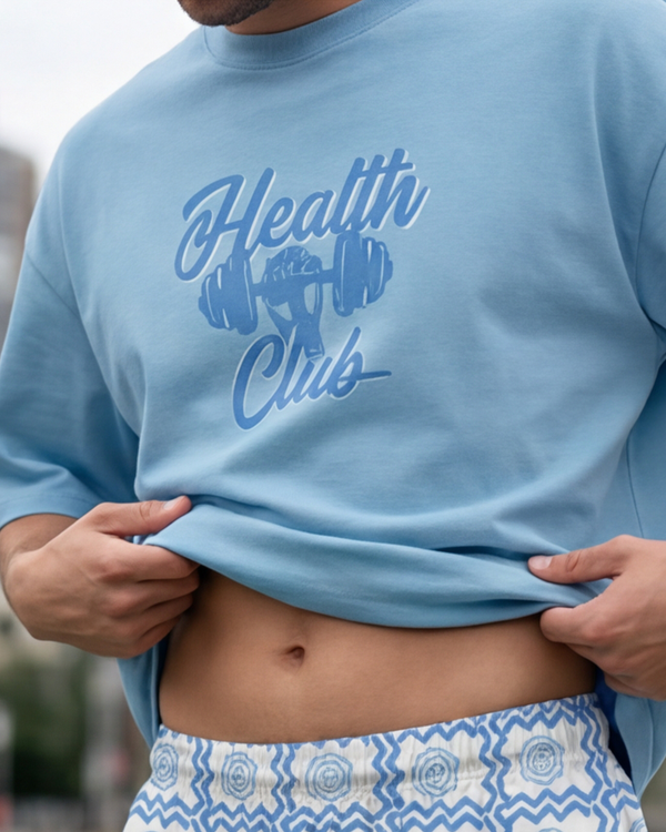 Men Oversized Cotton Pajama Set – Sky Blue
