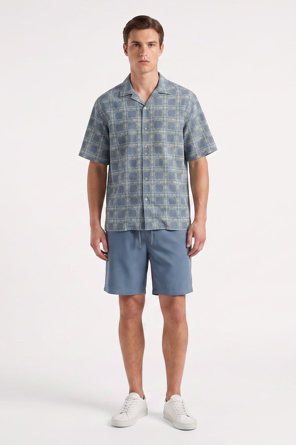 بيجامة رجالي قماش Waffle Oversized بقميص بياقة Spring Lake Tribe مع شورت – راحة عصرية فاخرة
