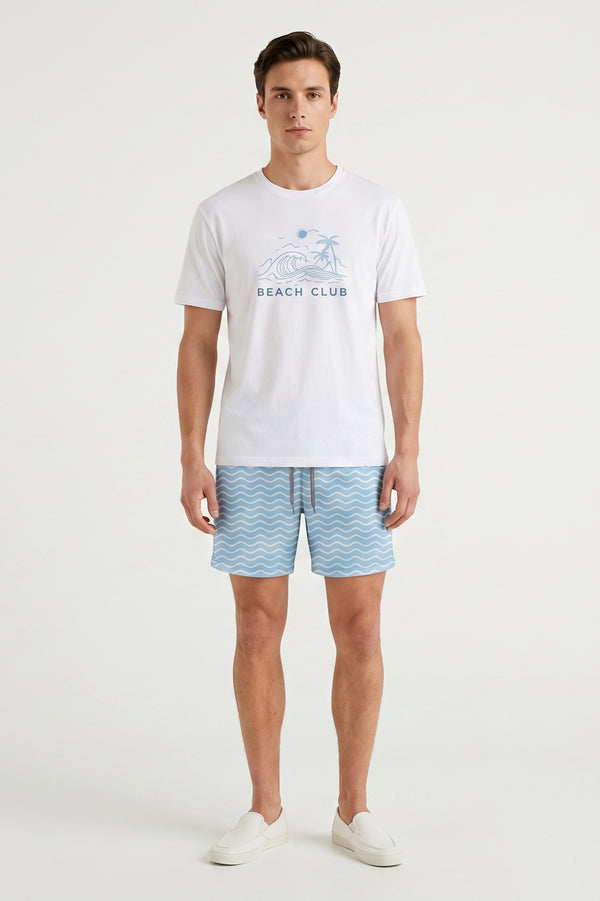 Men Round Neck Cotton Pajama Set – Bright White