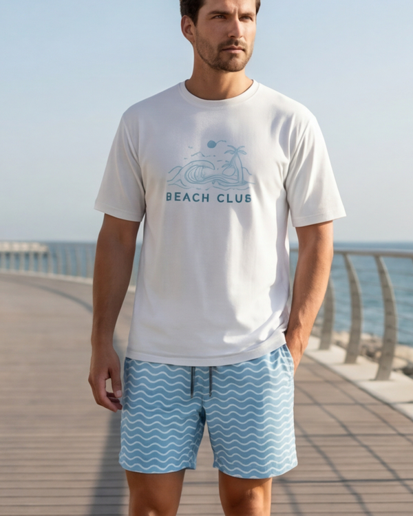 Men Round Neck Cotton Pajama Set – Bright White