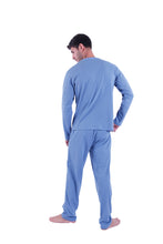Load image into Gallery viewer, Men Long Sleeve Pajamas with PANTS Green blue chevron
