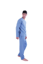 Load image into Gallery viewer, Men Long Sleeve Pajamas with PANTS Green blue chevron
