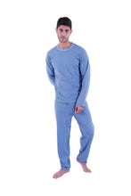 Load image into Gallery viewer, Men Long Sleeve Pajamas with PANTS Green blue chevron
