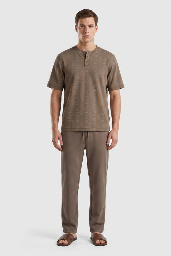Men Cotton Pajama Set with Pants – Brown Chevron