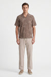 Men Lapel Cotton Pajama Set with Pants – Brown Palm Tree