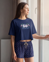 Women Short Sleeve Cotton Pajama Set – Blue Depths