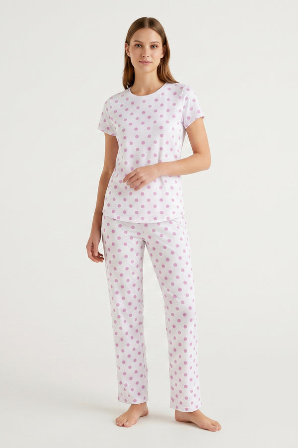Women SS T-Shirt with Pants Pajama Set – Purple Flowers
