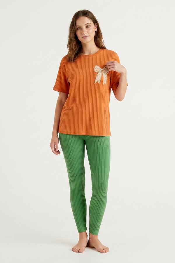 Women Oversize T-Shirt with Legging Pajama Set – Orange Peel