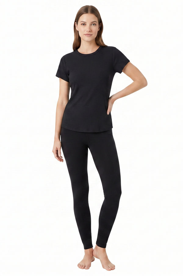Women Short Sleeve Rib Undershirt – Moonless Night