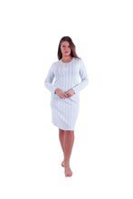 Load image into Gallery viewer, Women LS Dress Oatmeal Blue Stripe

