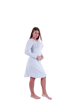 Load image into Gallery viewer, Women LS Dress Oatmeal Blue Stripe
